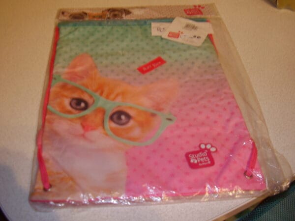 Poes met bril op zwemzak 41x30cm