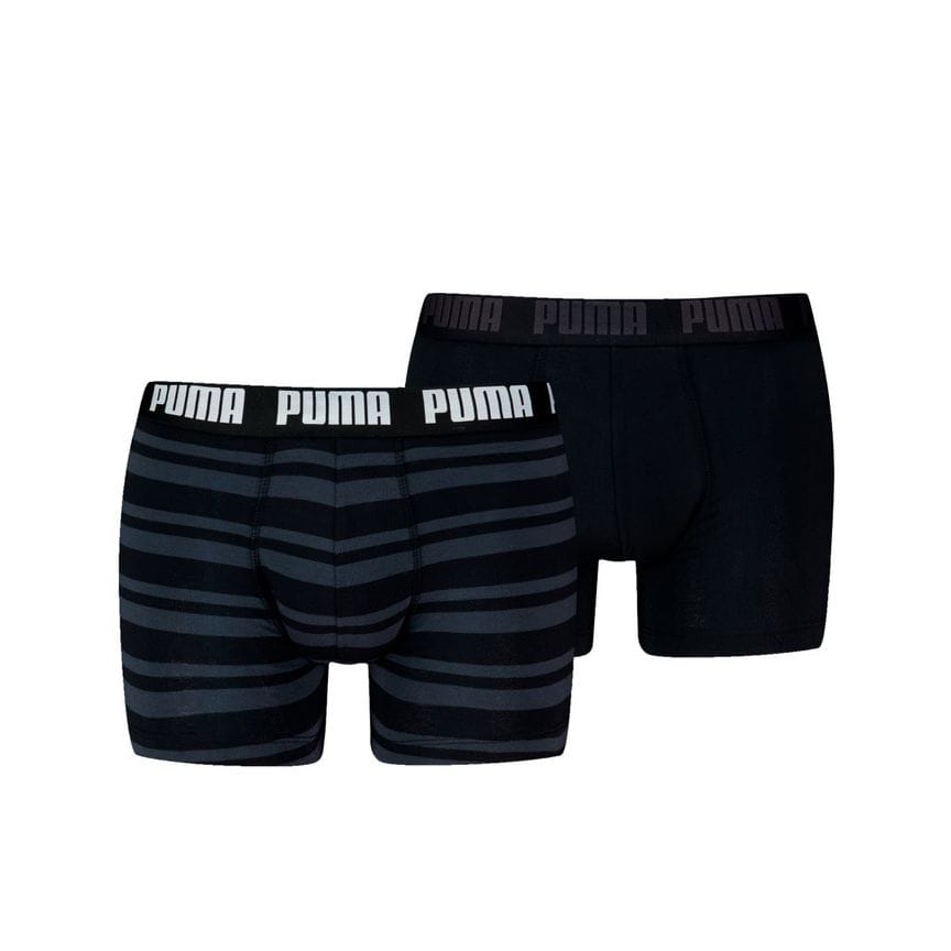 Puma - Everyday Boxer 2-pack -zwart 1 effen zwart en 1 strepen