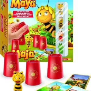 Studio 100 Spel: Waar is Maya? Maya de Bij en haar vriendjes hebben zich verstopt. Kun jij ze vinden? De vier leuke speelfiguurtjes verdwijnen onder de bekers. Dan worden ze allemaal door elkaar geschud. Weet je nu nog waar Maya is? Een leuk geheugenspel voor groot en klein. Inhoud: 5 potjes, 4 spelfiguren, 28 kaartjes, spelregels. Geschikt voor kinderen vanaf 4 jaar. Productspecificaties