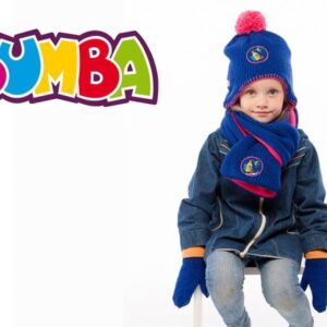 Bumba muts sjaal en handschoen blauw met roos