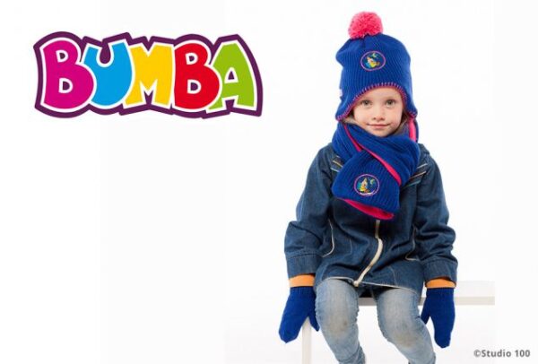 Bumba muts sjaal en handschoen blauw met roos