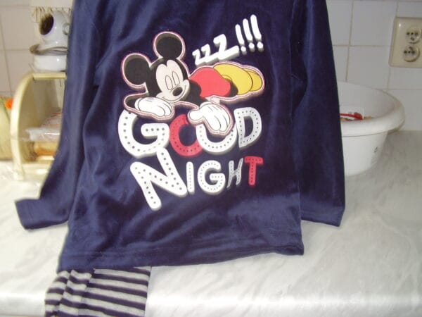 Mickey Mouse warme pyjama lange broek met strepen ( blauwe en witte strepen in de lange broek)