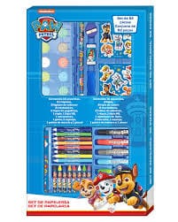 Paw Patrol 52 piece art case kleurdoos 10 waterverfkleuren wasco krijtjes 8 kleurpotloden tekstmarkers 2 vel met stickers liniaal HB potlood puntenslipper gum spons verfplalet en verfkwast