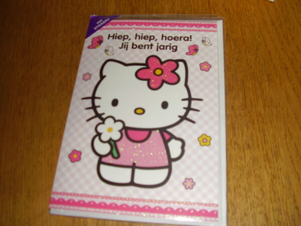 Hello Kitty verjaardagskaart Hiep Hieo Hoera jIJ VENT JARIG