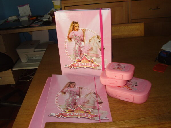 Camille schoolset 1 elastobox 1 elastische map 1 ringmap 1 brooddoos en 2 koekjesdoos circus