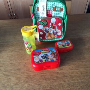 Plop kleine trolly koekjesdoos en brooddoos rood en drinkfles